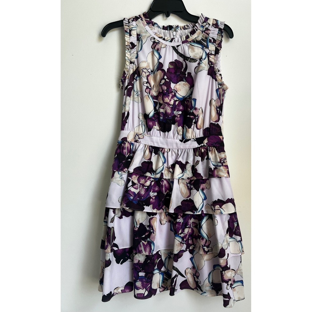 Banana‎ Republic Dress Size 4 Floral Purple Ruffle Sleeveless Tiered